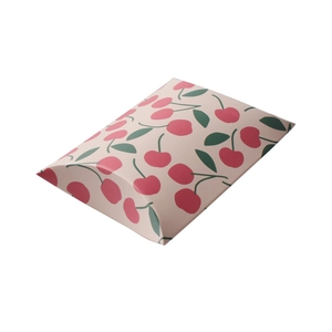 Pink paper pillow gift box featuring cute cherry patterns for small jewelry packaging