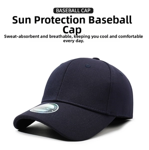 Detail of dark blue mesh baseball cap showing breathable spandex fabric and 57-58cm sticker