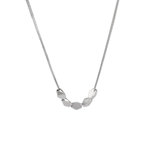 Minimalist silver box chain necklace with five geometric faceted beads for women