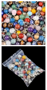 Detailed view of assorted 12mm gemstone wizard hat pendants with metal hooks