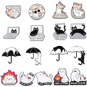 Broches En Émail Chat Dessin Animé Badges Animaux Mignons En Alliage Slogan Drôle Bijoux Esthétiques Pour Vêtements Sacs Décor