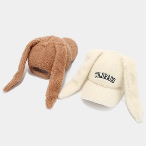 Winter teddy fleece baseball cap with cute bunny ears and Colorado letter embroidery
