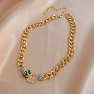 Legierung Strass Schlangenkopf Panzerkette Halskette Klobiger Hip Hop Tierschließe Schmuck Für Damen