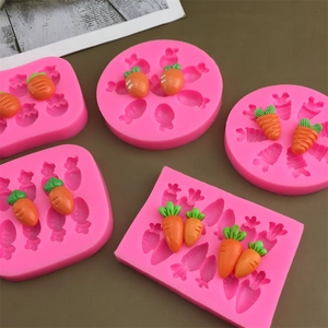 Pink silicone carrot molds for fondant, chocolate and aromatherapy candle cake decoration