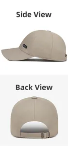 Seiten- und Rückansicht der khakifarbenen Baseballkappe mit Stickerei und Metallschließe