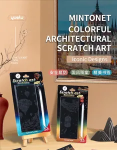 Detailed view of city landmark scratch art bookmarks set with a stylus tool