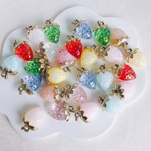 Resin strawberry charms with glitter and pearls for DIY earring jewelry making
