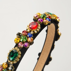 Baroque retro headband featuring colorful rhinestones and floral gem clusters