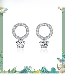 Detailed view of S925 sterling silver stud earrings with sparkling round cubic zirconia