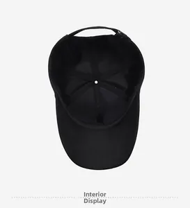 Détail montrant la structure interne et les œillets respirants d'une casquette de baseball noire