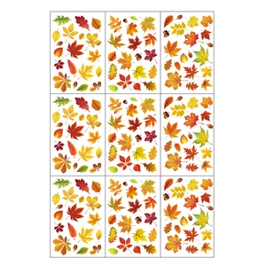 Fall themed window stickers with colorful maple leaves acorns and autumn foliage patterns