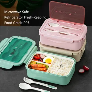 Portable Divided Lunch Box Food Grade PP Plastic Microwave Safe With Fork Spoon Sealed Leakproof For School Office Picnic