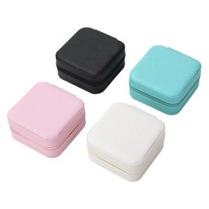 Mini travel jewelry organizer boxes in four colors with cross-grain PU leather texture