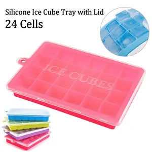 Silicone Ice Cube Tray Square Mold Flexible With Transparent Lid For Drinks DIY