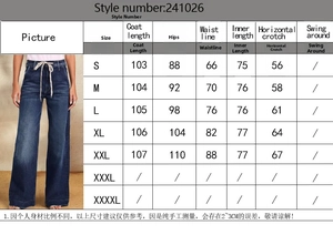 Size chart for women stretch straight leg denim jeans showing waist and hip measurements