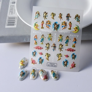 5D Embossed Nail Stickers Waterproof Textured DIY Manicure Decals Baroque Cherub Rose Vintage Style For Women