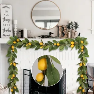 Lifelike artificial lemon vine garland with green leaves for home fireplace decoration
