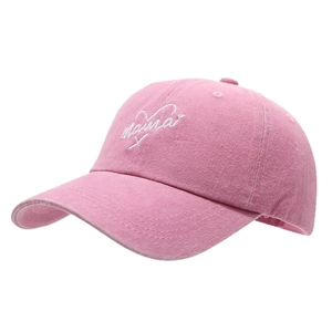 Pink washed cotton baseball cap for women with white embroidered Mama and heart detail