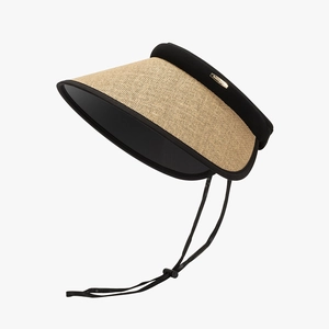 Cappello da sole in paglia da donna con tesa larga, fascia nera e cordino regolabile