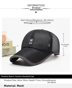Detailed size specifications of the black breathable mesh sun hat with 10cm long brim