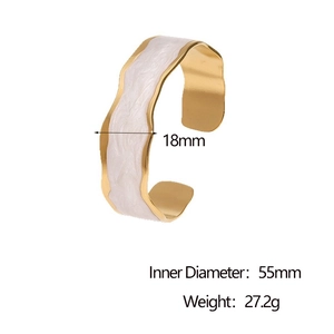 Bracelet jonc ouvert en acier inoxydable plaqué or 18k avec émail crème pour femme