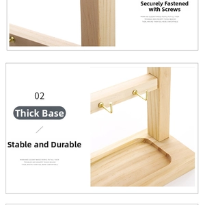 Detailed view of the solid wood jewelry stand featuring a thick base and screw fixing bolts