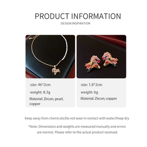 Detailed product specifications for vintage 18K gold plated horse jewelry set with pearls