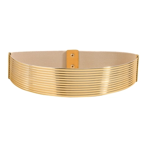 Modieuze elastische brede tailleriem met gouden metalen staven voor elegante jurken