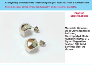 Detailed view of polished stainless steel hoop earrings with irregular geometric arc shape