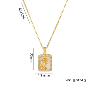 French style titanium steel necklace with square shell pendant and gold rose detail