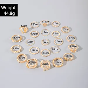 Size guide for vintage geometric ring set showing diameter measurements and total 44.8g weight