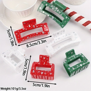 Christmas hair claw clips set with festive acrylic patterns in red, green and white colors