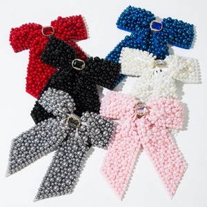 Large Bow Hair Clip Faux Artificial Pearl Rhinestone Center Spring Clip Elegant Wedding Party Hair Accessory For Women Fashion
