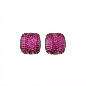 Vintage cushion-cut drop earrings with pavé set pink zircon and oxidized silver finish