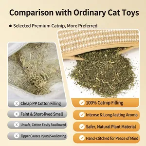 Comparison of natural dried catnip filling versus standard PP cotton in cat toys