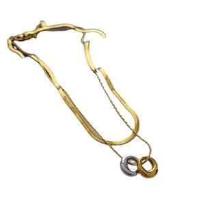 Minimalist double layer snake chain necklace with gold and silver interlocking rings