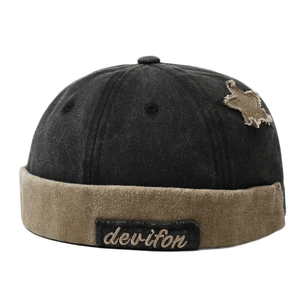 Vintage patchwork docker hat in black and khaki washed canvas for men and women