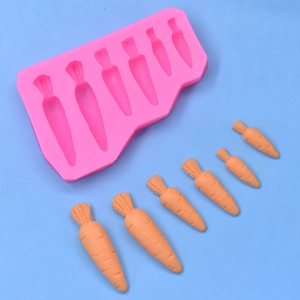 6-cavity carrot silicone mold for DIY baking and cake fondant decoration in pink