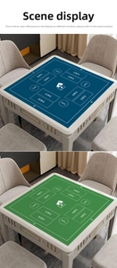 Detail view of premium rubber poker table mats in blue and green with layout markings