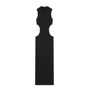 Robe Maxi Sans Manches À Col Montant Avec Découpe Latérale Chaîne En Strass Moulante Extensible Soirée Élégante Femmes
