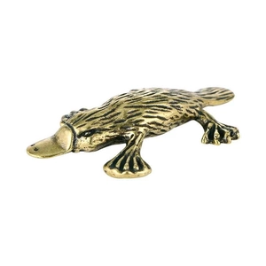 Vintage brass platypus figurine with realistic fur texture on a white background