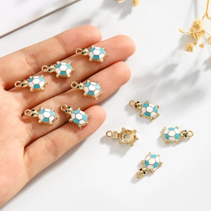 Colorful turtle charms with blue and white enamel for DIY jewelry necklaces