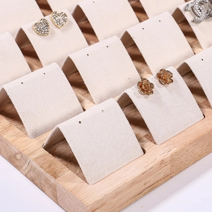 Solid wood earring display tray with beige velvet slots for 36 pieces of jewelry
