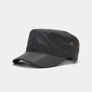 Detail of dark grey quick-dry cadet cap with reinforced brim and metal ventilation eyelets