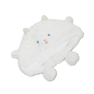 Cute white cartoon lamb plush earflap hat with thick thermal fleece lining for women
