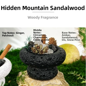 Detailed view of aromatherapy set with black lava stones, crystals and natural botanicals