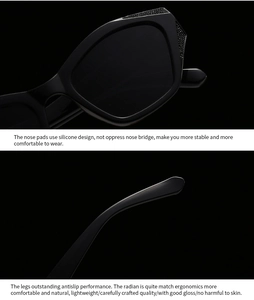 Close-up of comfortable silicone nose pads and non-slip ergonomic temples on black sunglasses