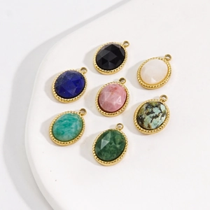 Oval Natural Stone Stainless Steel Charm Pendant 14K Gold Plated Faceted Gemstone For DIY Jewelry Making Necklaces