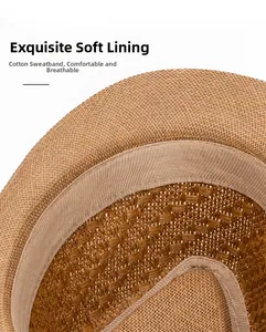 Close-up of straw sun hat interior with soft cotton sweatband for breathability