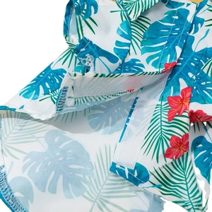 Hawaiian pet shirt with tropical palm leaves and hibiscus print with velcro closure